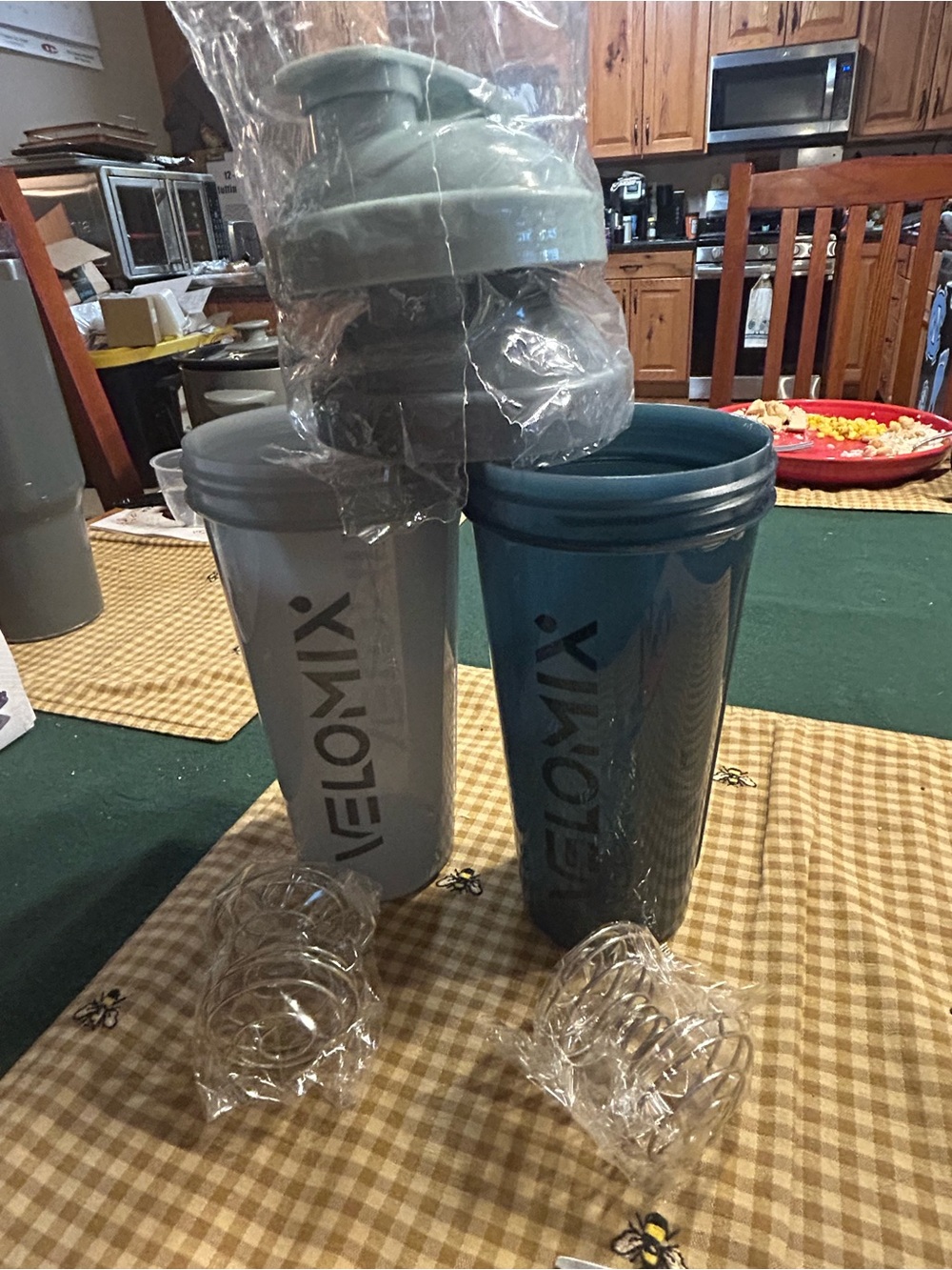 VELOMIX Protein Shaker Bottle Set - Blue & Light Gray Set of 2-NEW